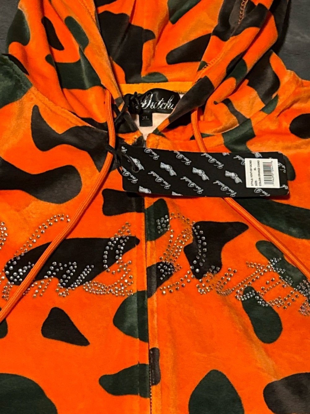 VON DUTCH Velour Camo Zip Up Hoodie Size XL - Picture 3 of 4